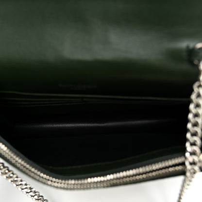 Saint Laurent Velvet Crystal Monogram Kate Tassel Chain Wallet Dark Green 5 of 9