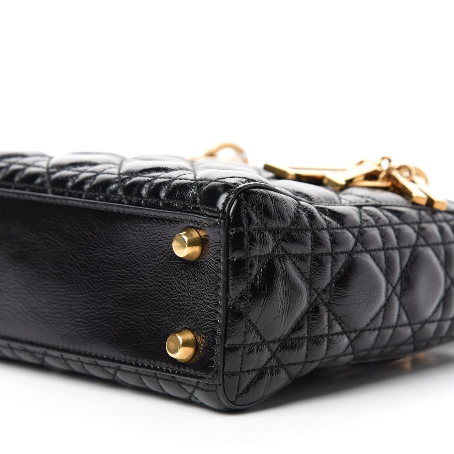 Crinkled Patent Cannage Small Lucky Badges My Lady Dior Black