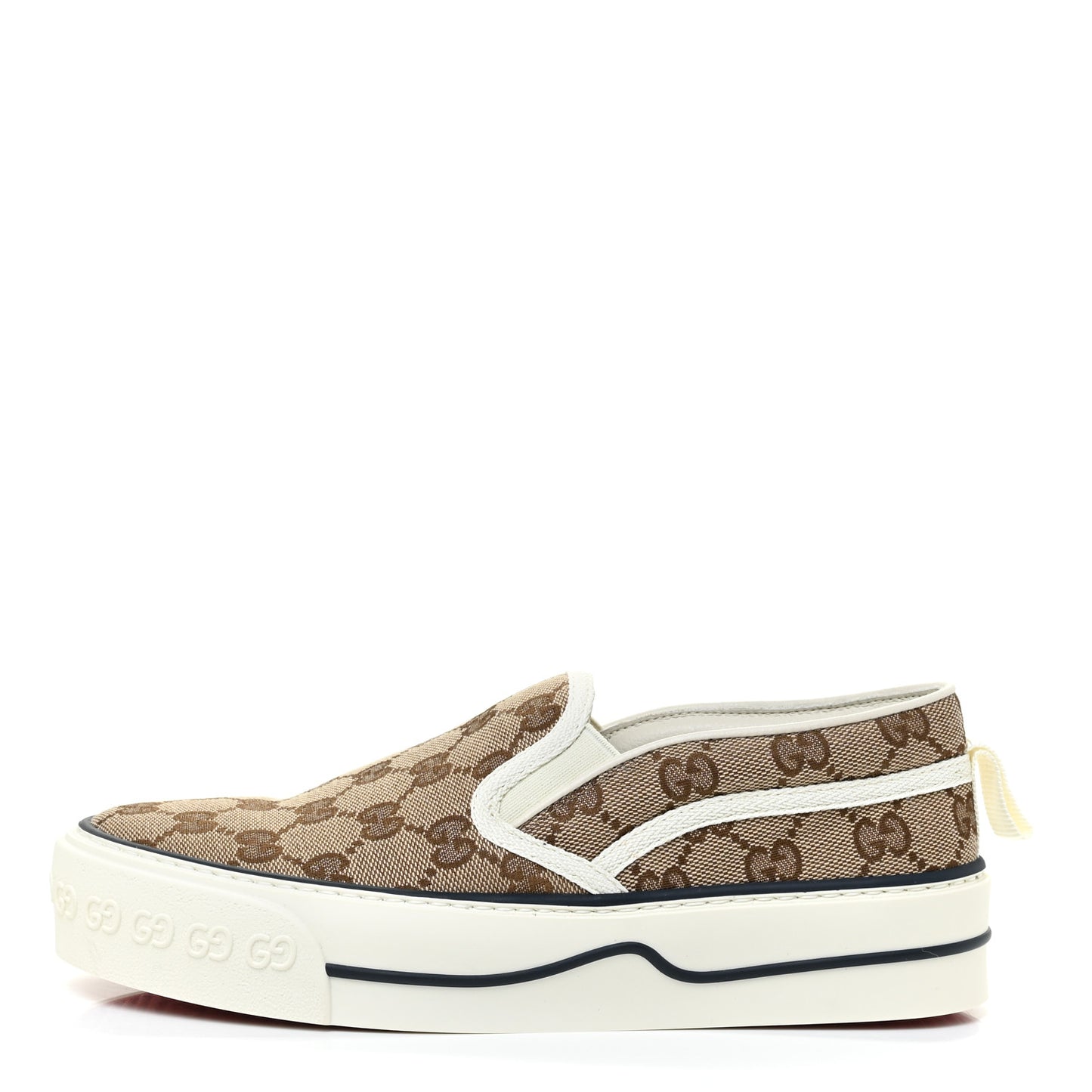 GG Monogram Womens 1977 Tennis Slip On 30mm Sneakers 36 Beige Ebony Mystic White