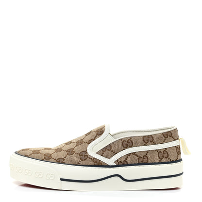 Gucci GG Monogram Womens 1977 Tennis Slip On 30mm Sneakers 36 Beige Ebony Mystic White 1 of 10