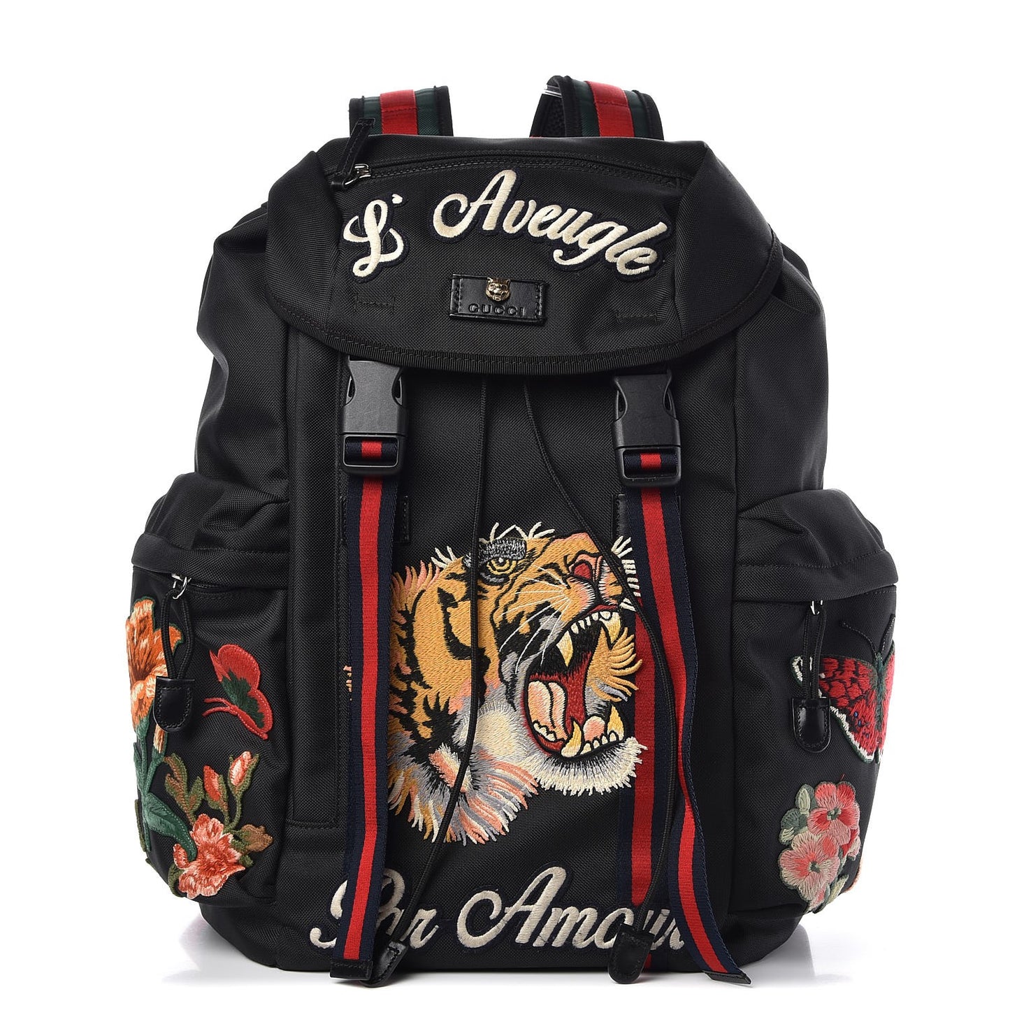 Techno Canvas Web L'Aveugle Par Amour Embroidered Double Buckle Backpack Black