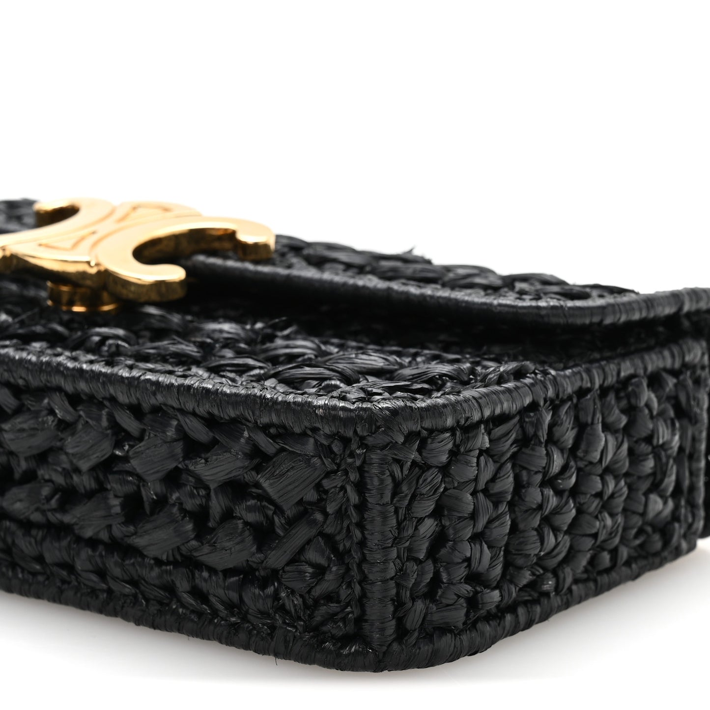 Raffia Effect Claude Chain Shoulder Bag Black