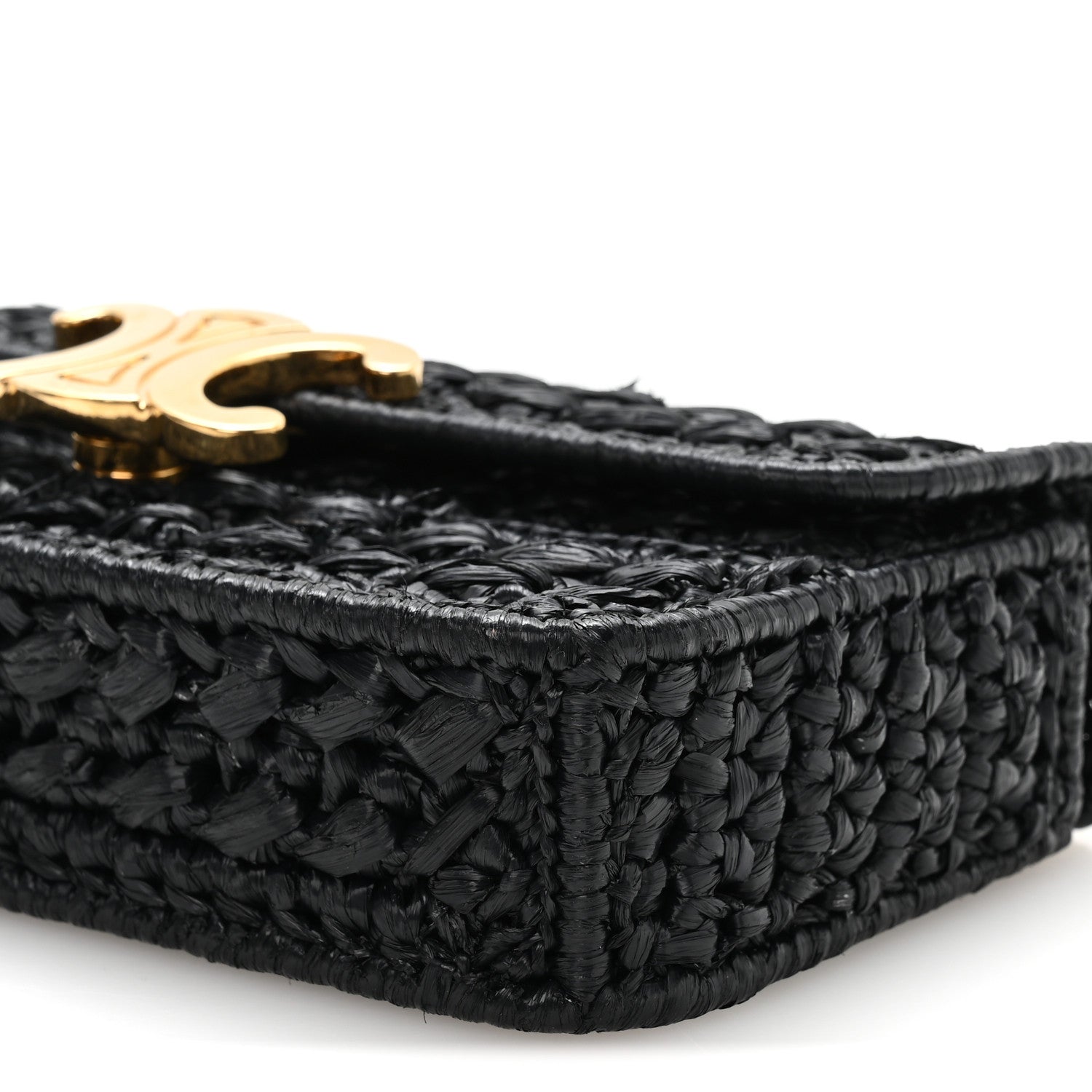 Celine Raffia Effect Claude Chain Shoulder Bag Black 9 of 10