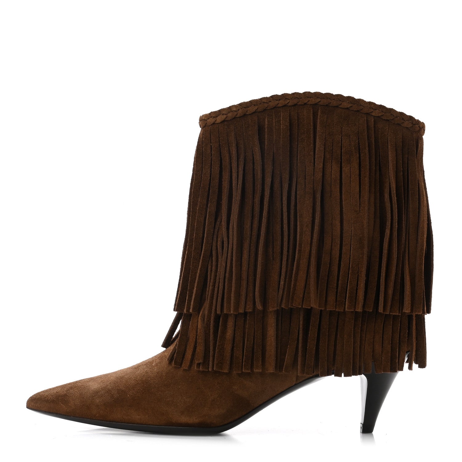 Saint Laurent Suede Fringe Charlotte Ankle Boots 39 Tan 1 of 8