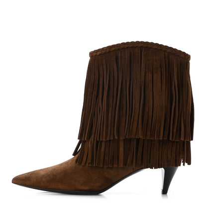 Saint Laurent Suede Fringe Charlotte Ankle Boots 39 Tan 1 of 8