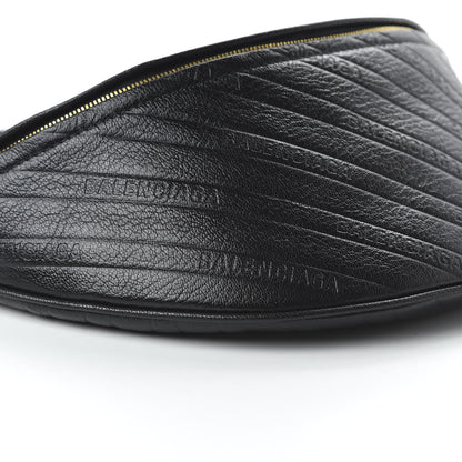 Balenciaga Shiny Goatskin Allover Logo Embossed XS Souvenir Belt Bag Black 6 of 9