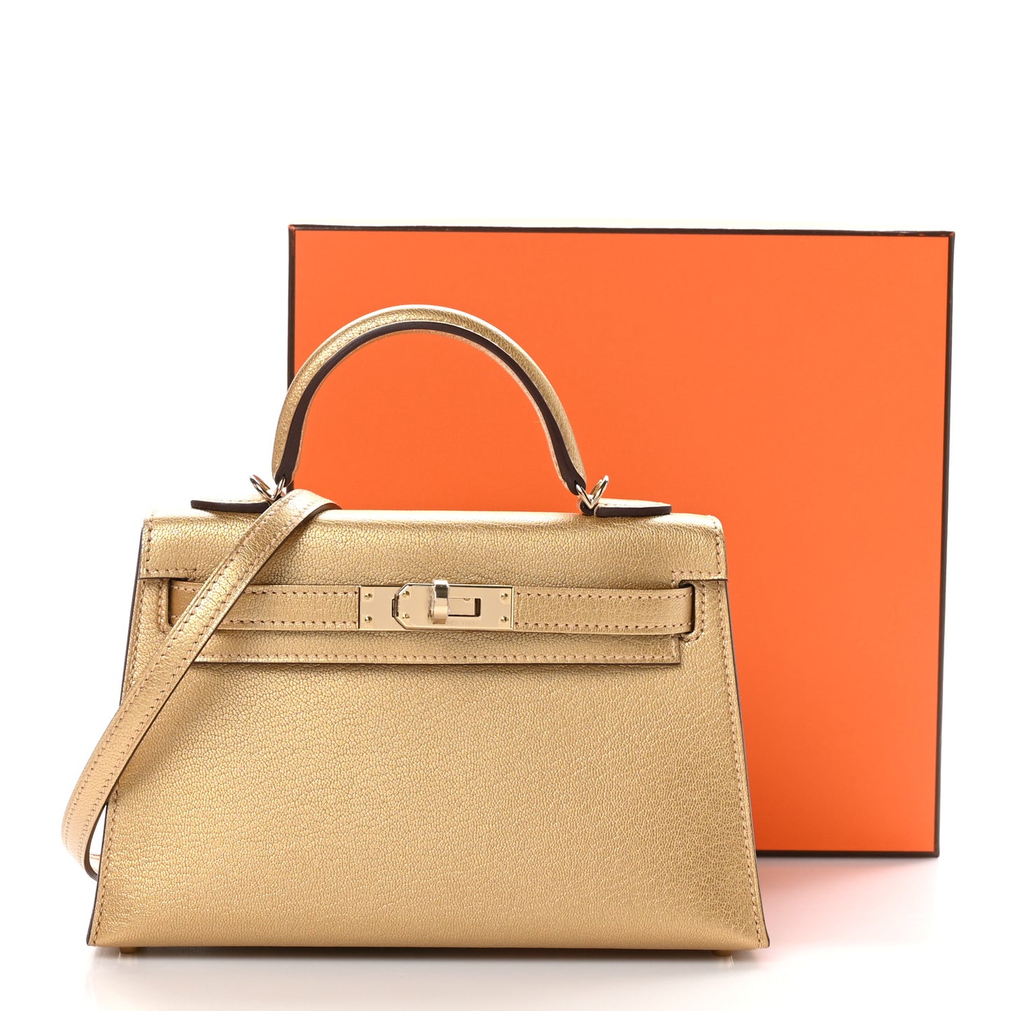 Metallic Chevre Chamkilight Mini Kelly Sellier 20 Dore