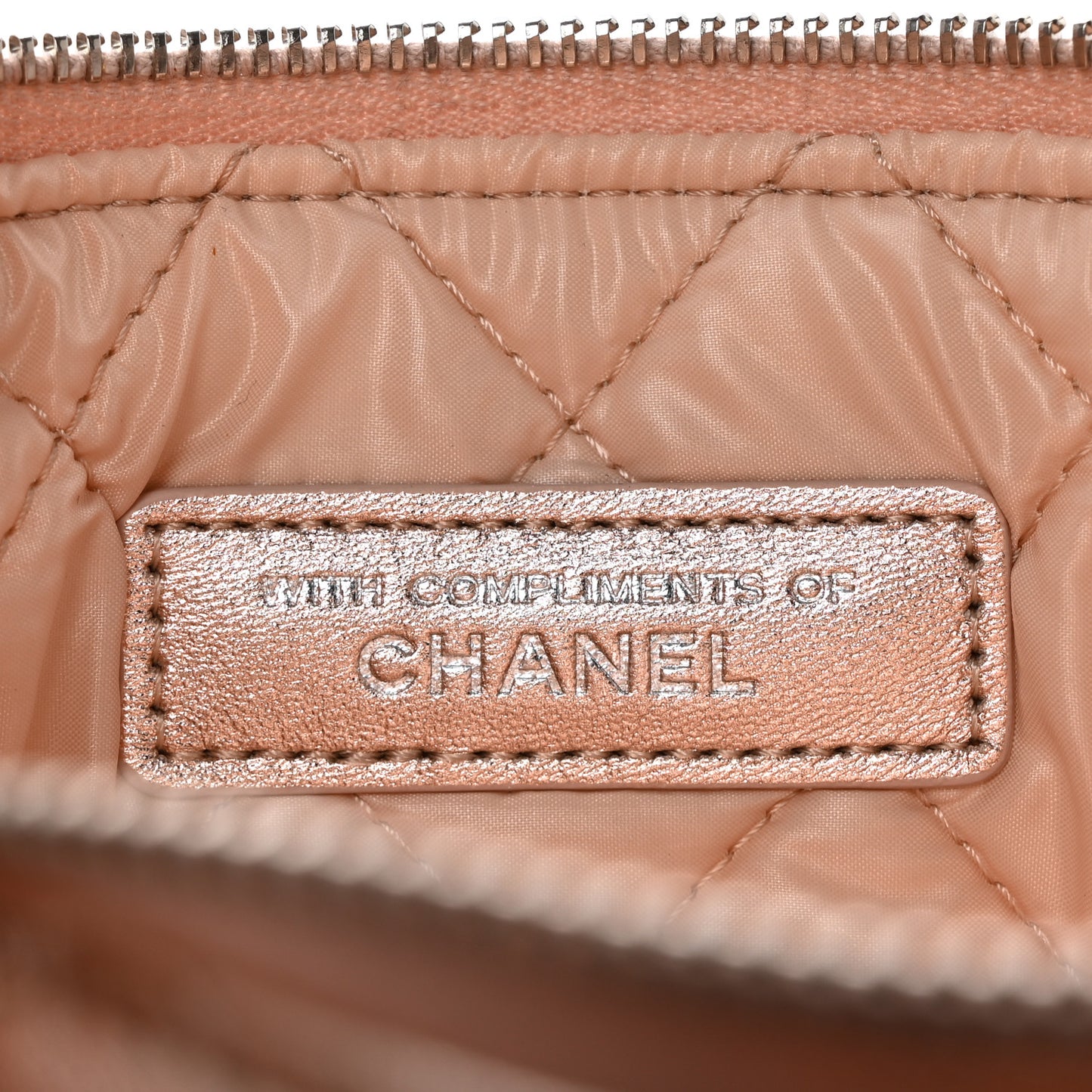 Metallic Lambskin Quilted Cosmetic Pouch Light Pink