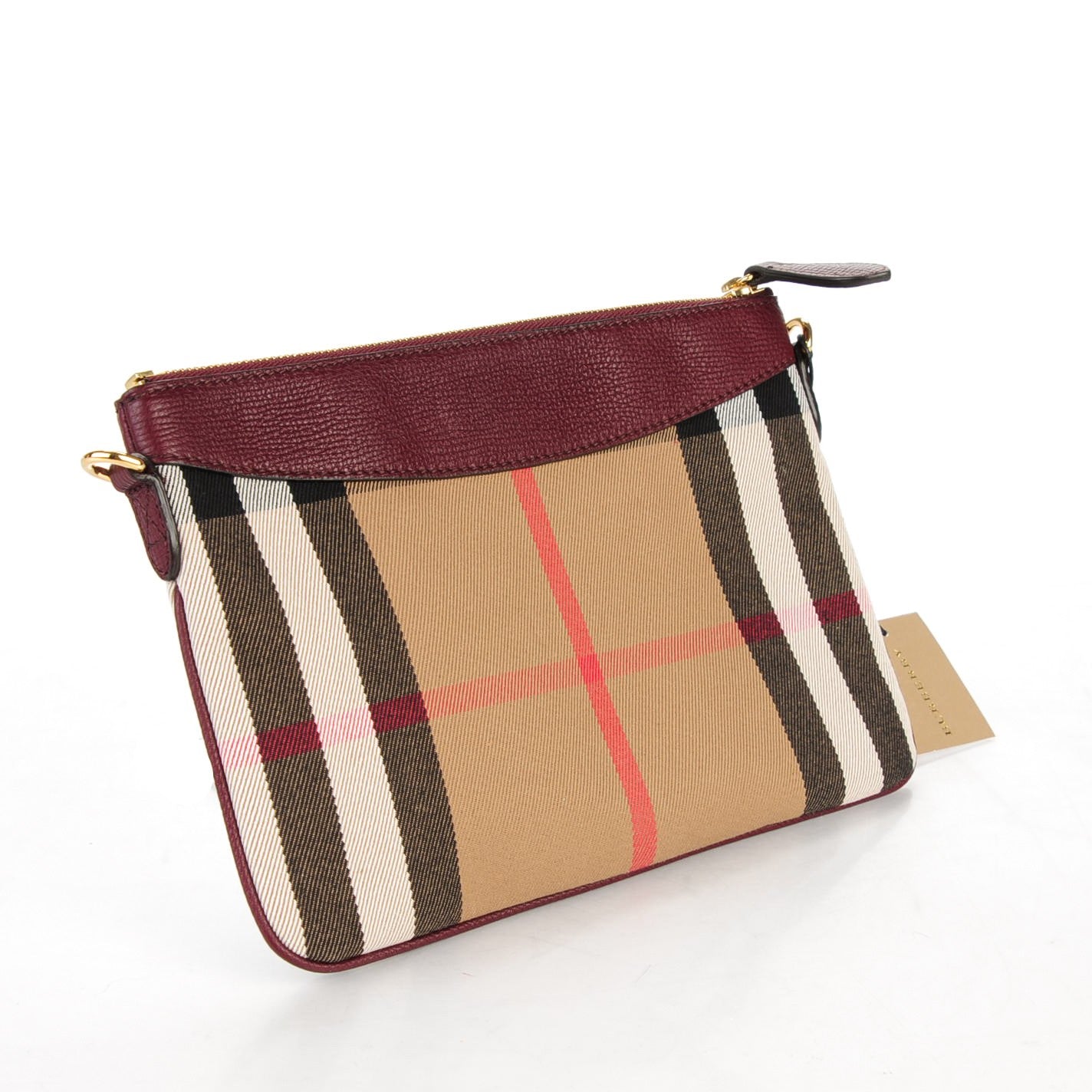 Burberry House Check Derby Peyton Crossbody Clutch Bag Mahogany Red 3 of 8