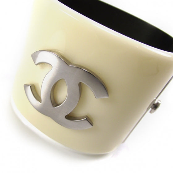 Chanel Cream Black Ceramic CC Cuff NIB 5 of 5