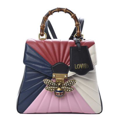 Gucci Calfskin Bamboo Trapuntata Queen Margaret Backpack Blue Agata Hibiscus Red Mystic White Sugar Pink 1 of 9