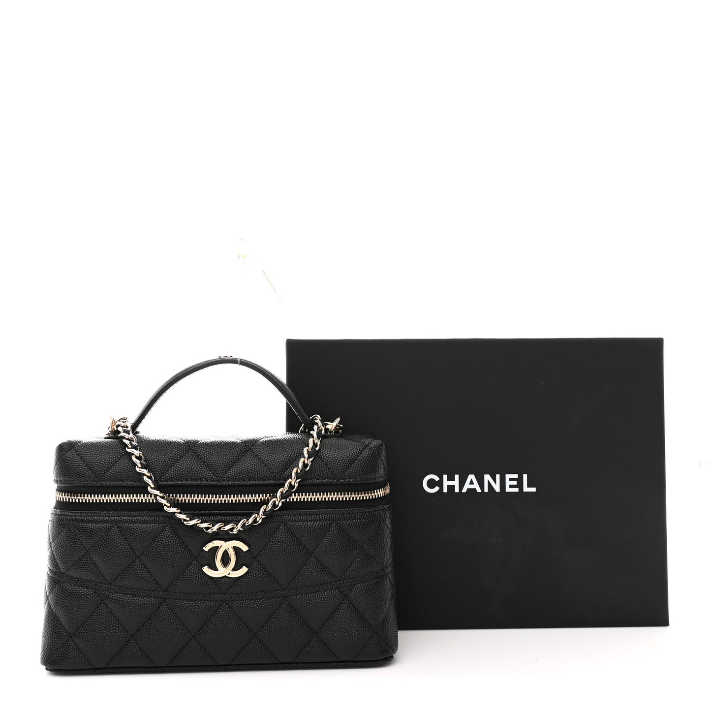 Caviar Quilted Trendy Handle Slim Vanity Black