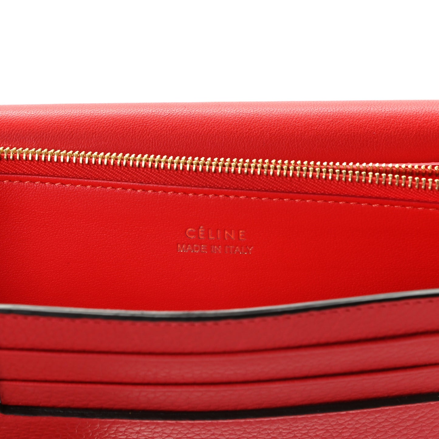 Drummed Calfskin Large Multifunction Flap Wallet Coquelicot