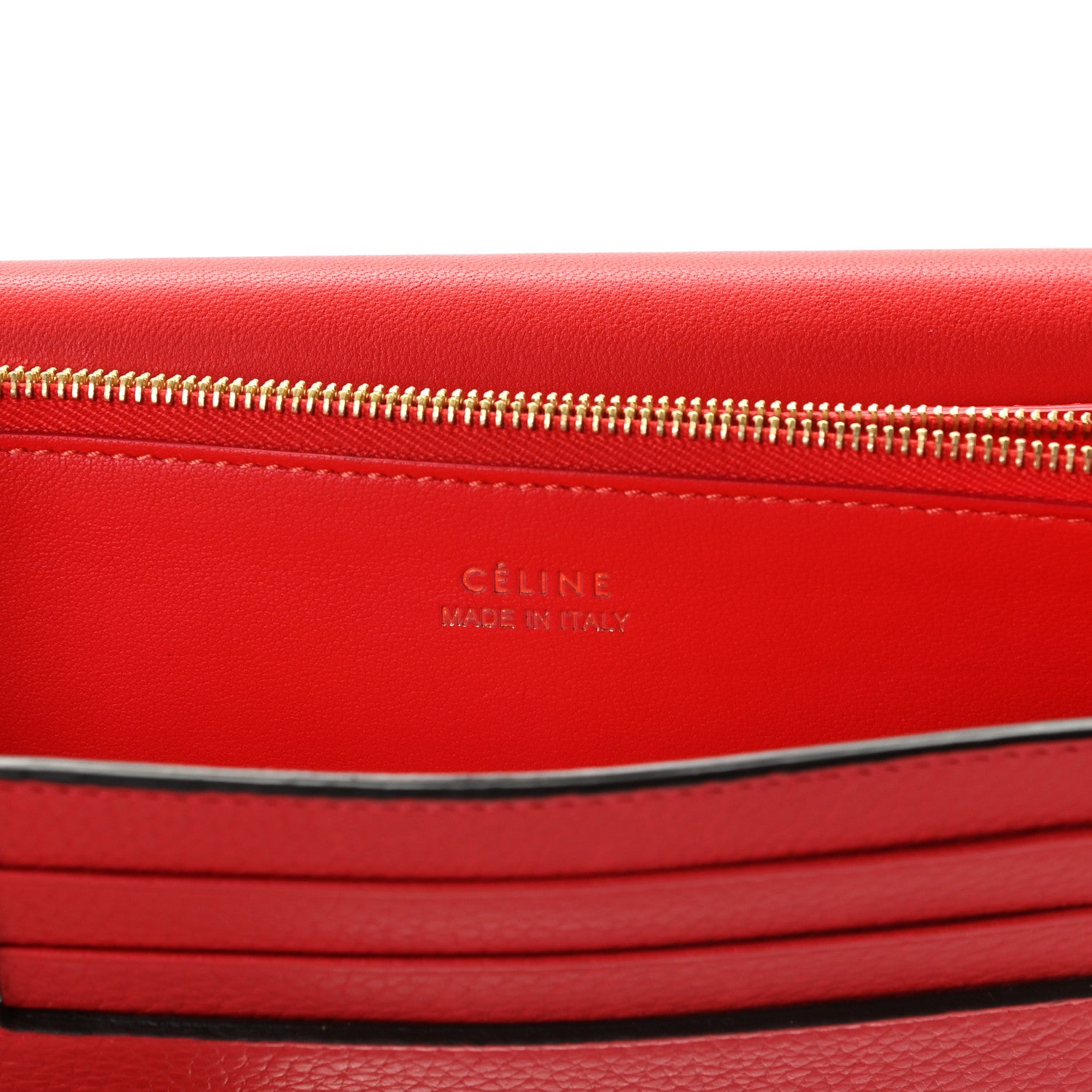 Celine Drummed Calfskin Large Multifunction Flap Wallet Coquelicot 4 of 8