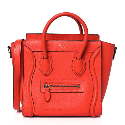 Celine Drummed Calfskin Nano Luggage Coquelicot 1 of 13
