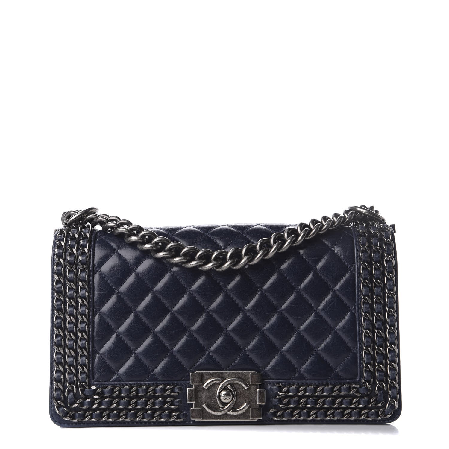 Chanel Glazed Calfskin Quilted Medium Boy Chained Flap Blue 1 of 9