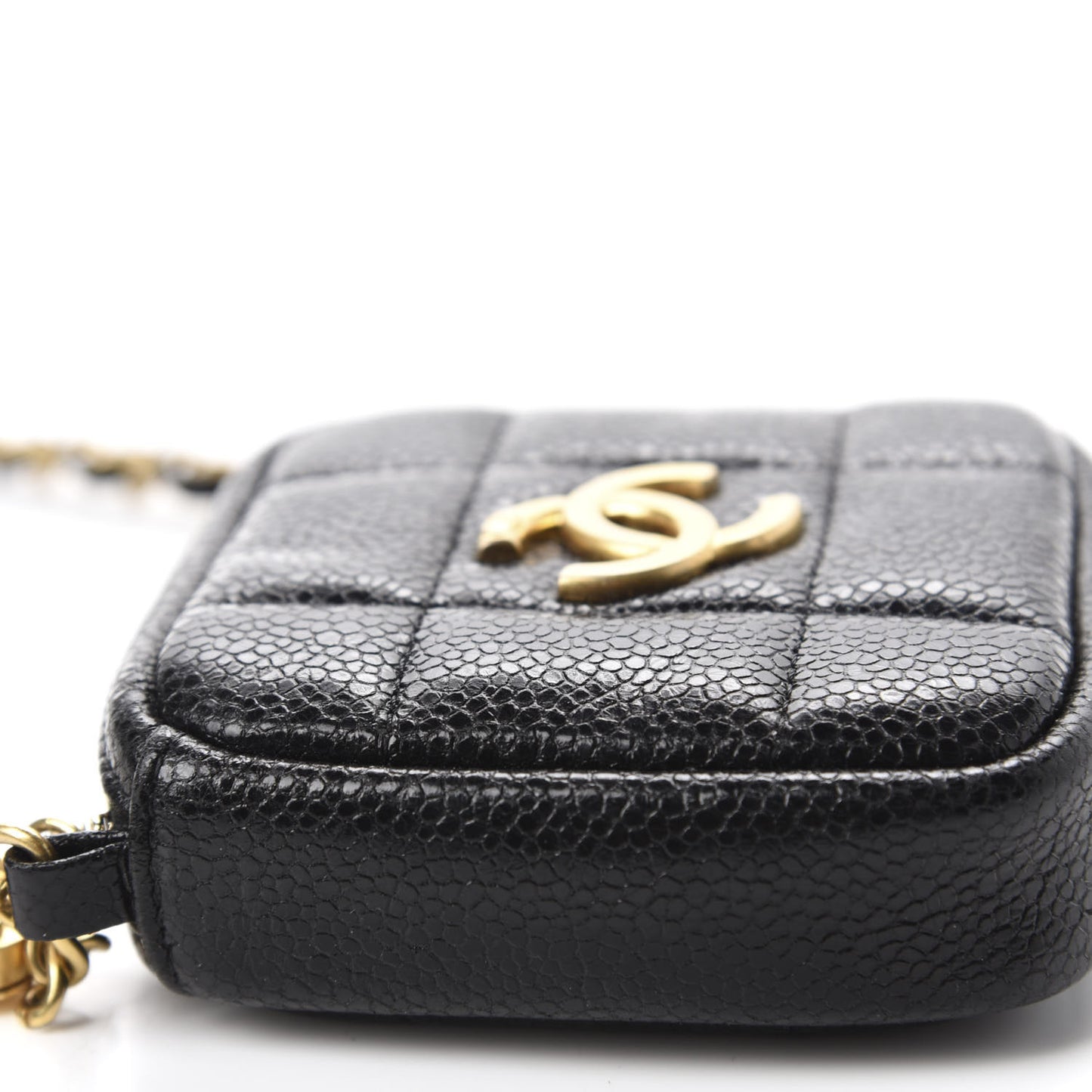 Caviar Quilted Diamond Coin Purse With Chain Black