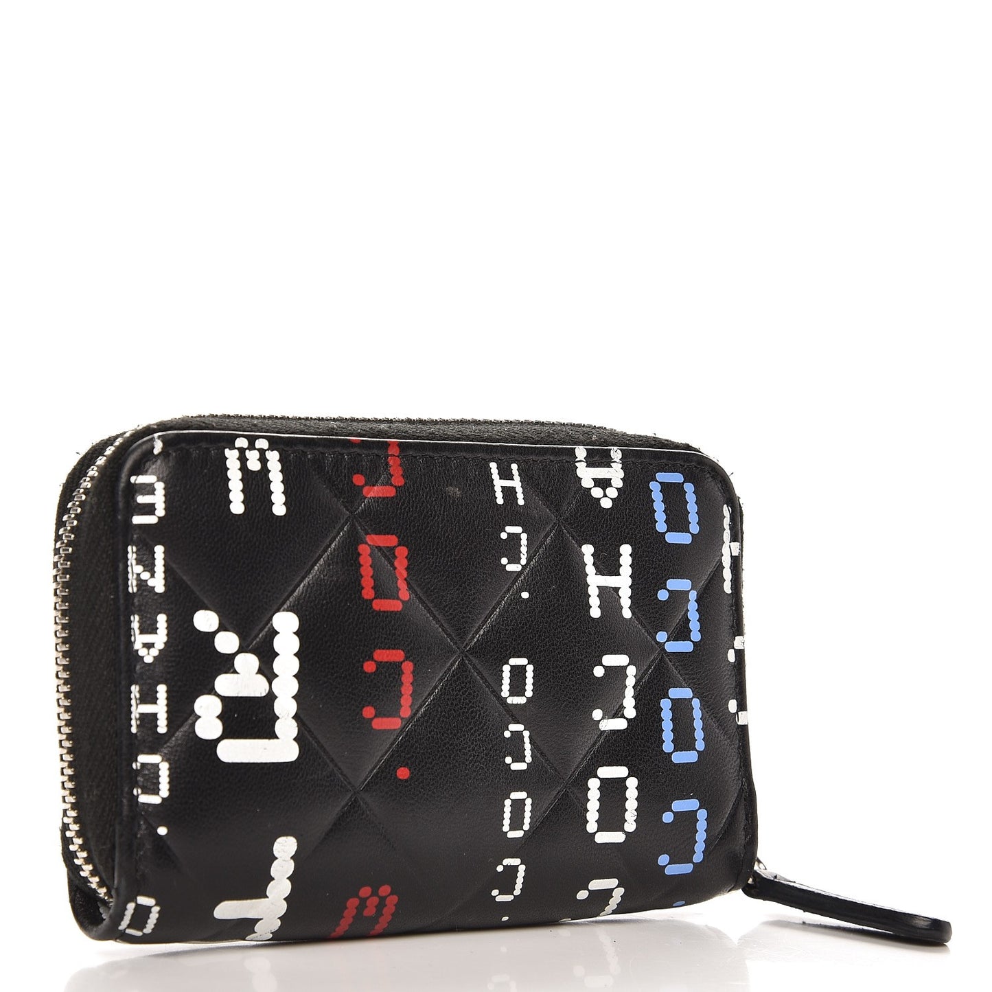 Lambskin Quilted Data Center Zip Around Coin Purse Wallet Black