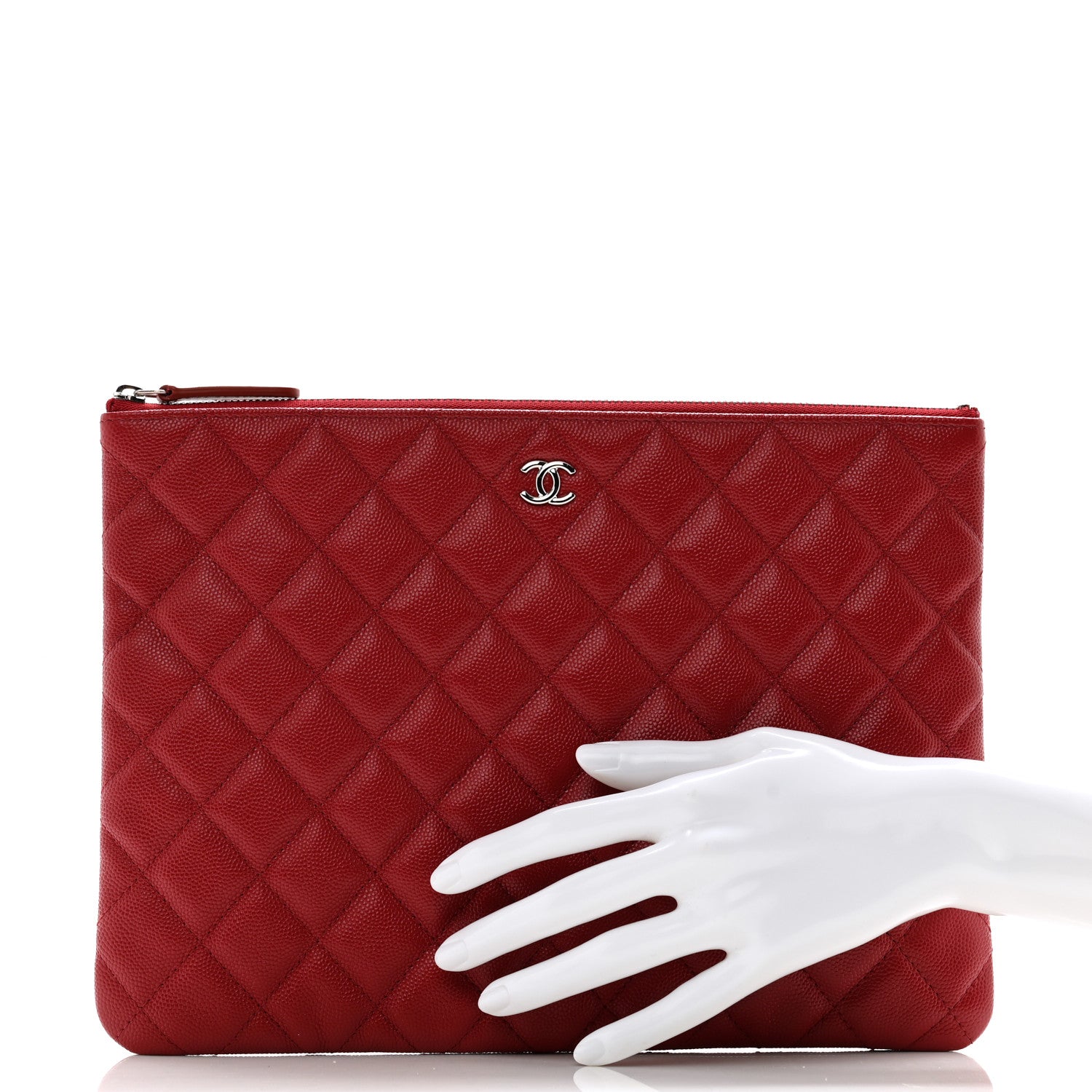 Chanel Caviar Quilted Medium Cosmetic Case Dark Red 2 of 8