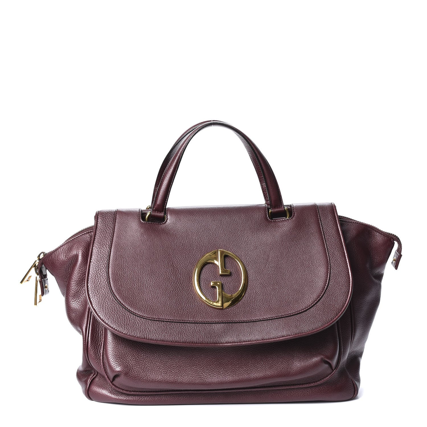 Gucci Metallic Pebbled Calfskin Medium 1973 Top Handle Satchel Burgundy 1 of 9