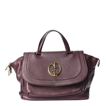 Gucci Metallic Pebbled Calfskin Medium 1973 Top Handle Satchel Burgundy 1 of 9