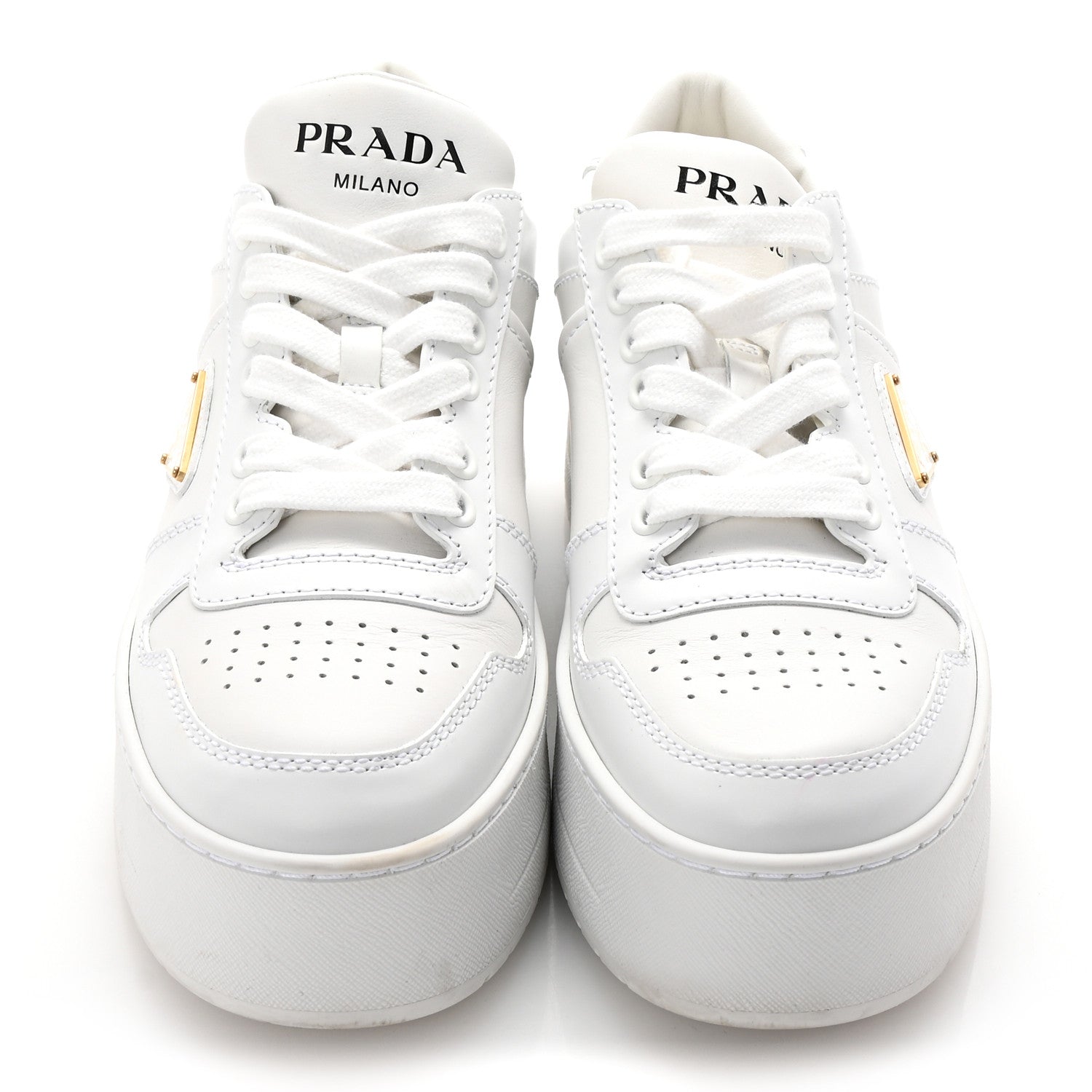 Prada Vitello Rois Triangle Womens Downtown Platform Low Top Sneakers 35.5 White 3 of 10