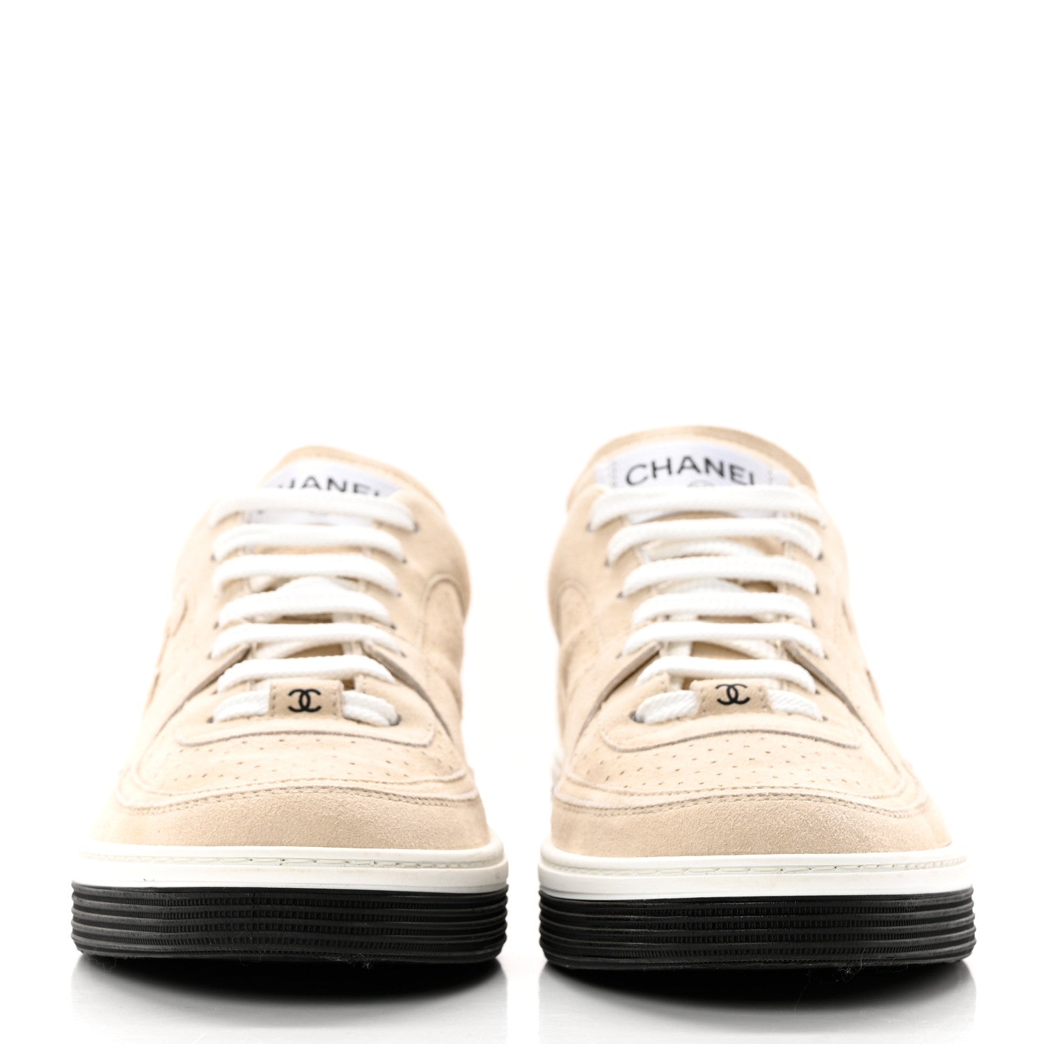 Chanel Suede Kidskin Womens CC Sneakers 41 Light Beige 2 of 8