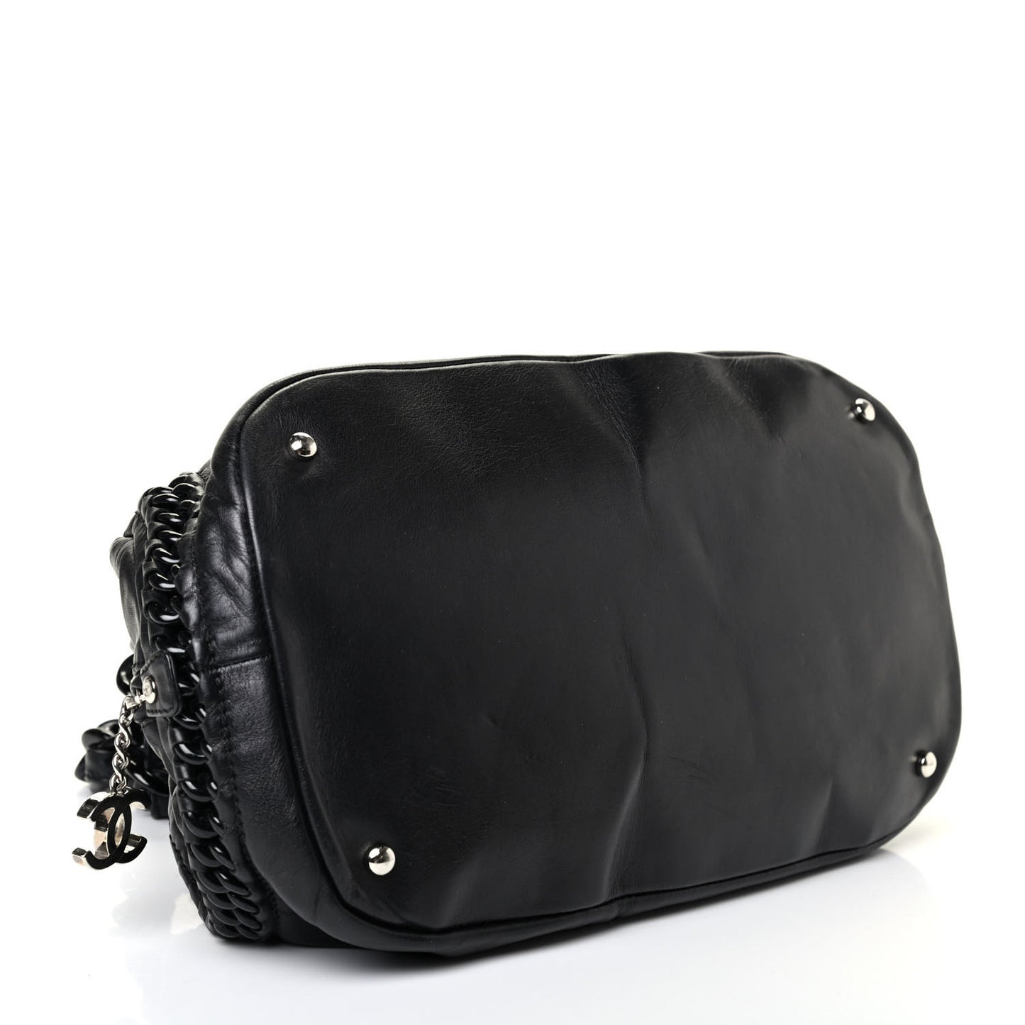 Calfskin Modern Chain Rhodoid Bowling Bag Black