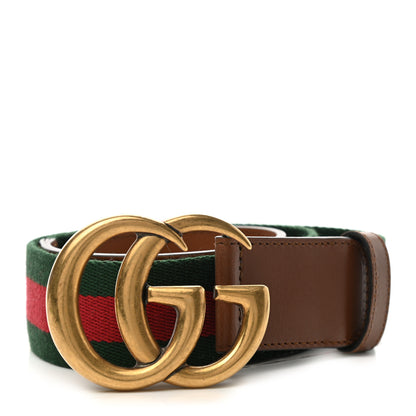 Gucci Nylon Calfskin Double G Web 40mm Belt Green Red Cuir 1 of 5