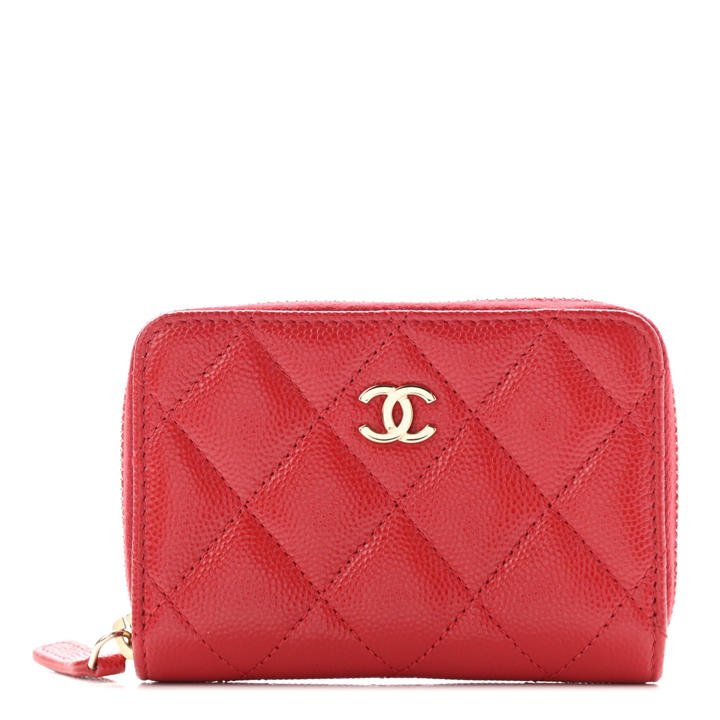 Caviar Quilted Zip Coin Purse Wallet Red