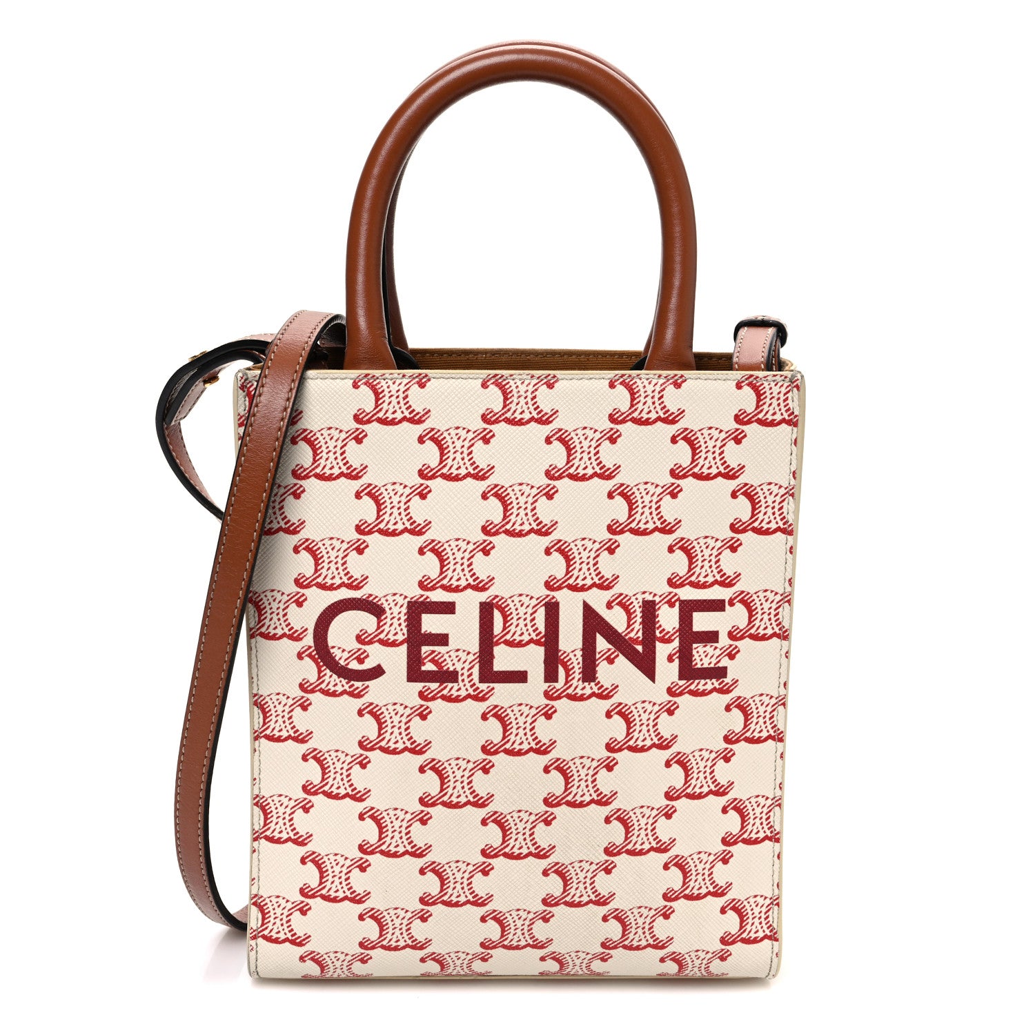 Celine Triomphe Canvas Calfskin Mini Vertical Cabas White Red 1 of 12