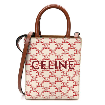 Celine Triomphe Canvas Calfskin Mini Vertical Cabas White Red 1 of 12