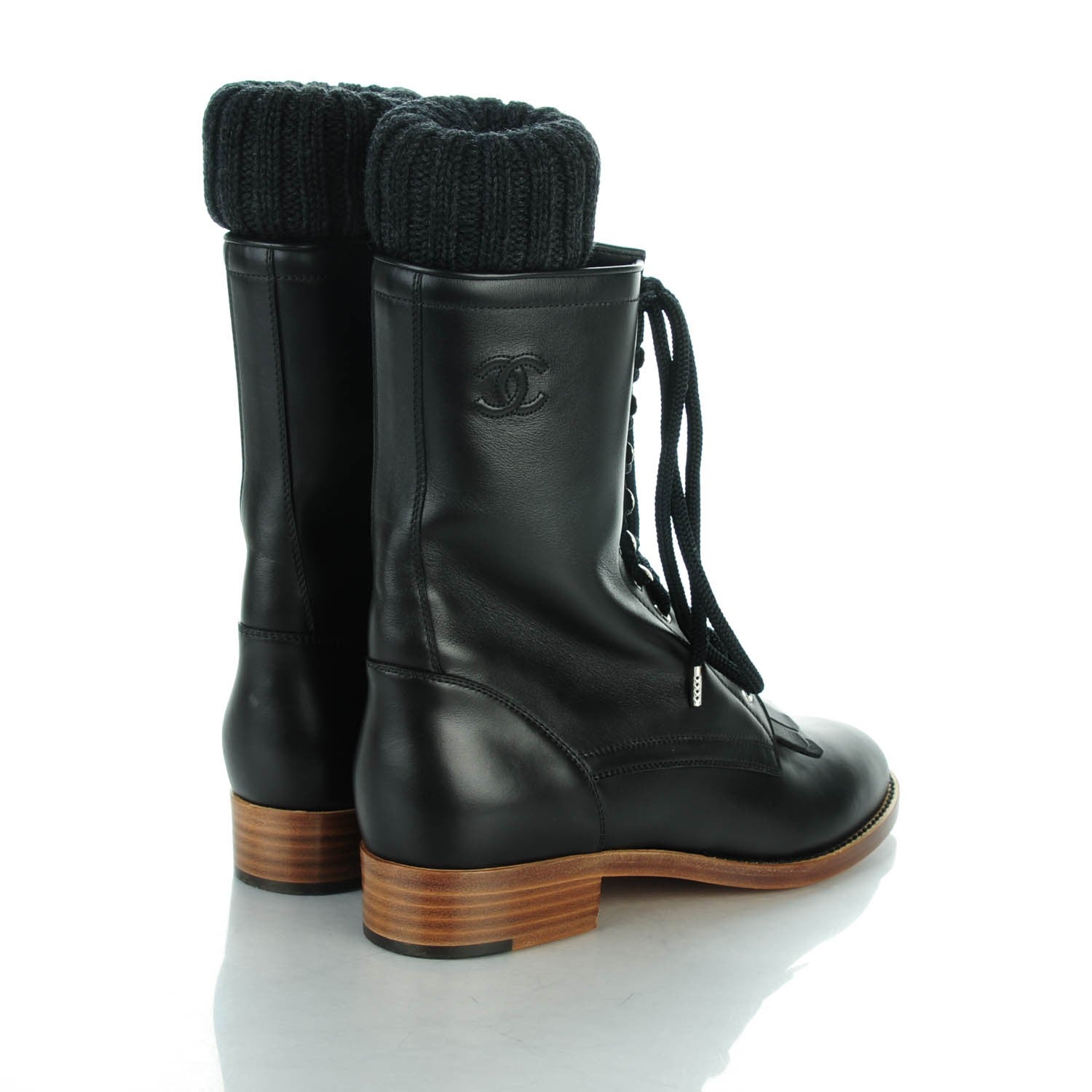 Chanel Calfskin Sock High CC Combat Boots 42 Black 4 of 7