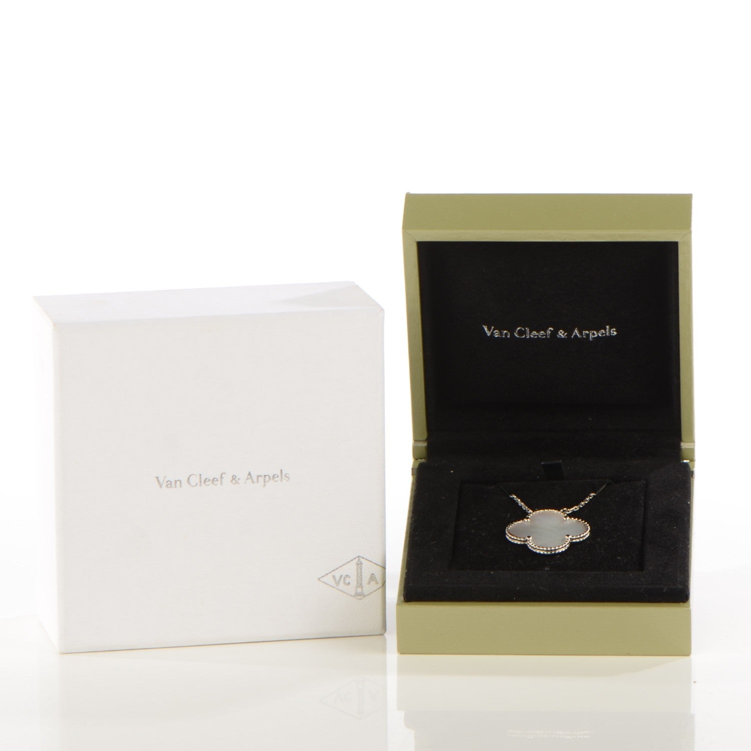 Van Cleef & Arpels 18K White Gold Mother of Pearl Magic Alhambra Pendant Necklace 3 of 6