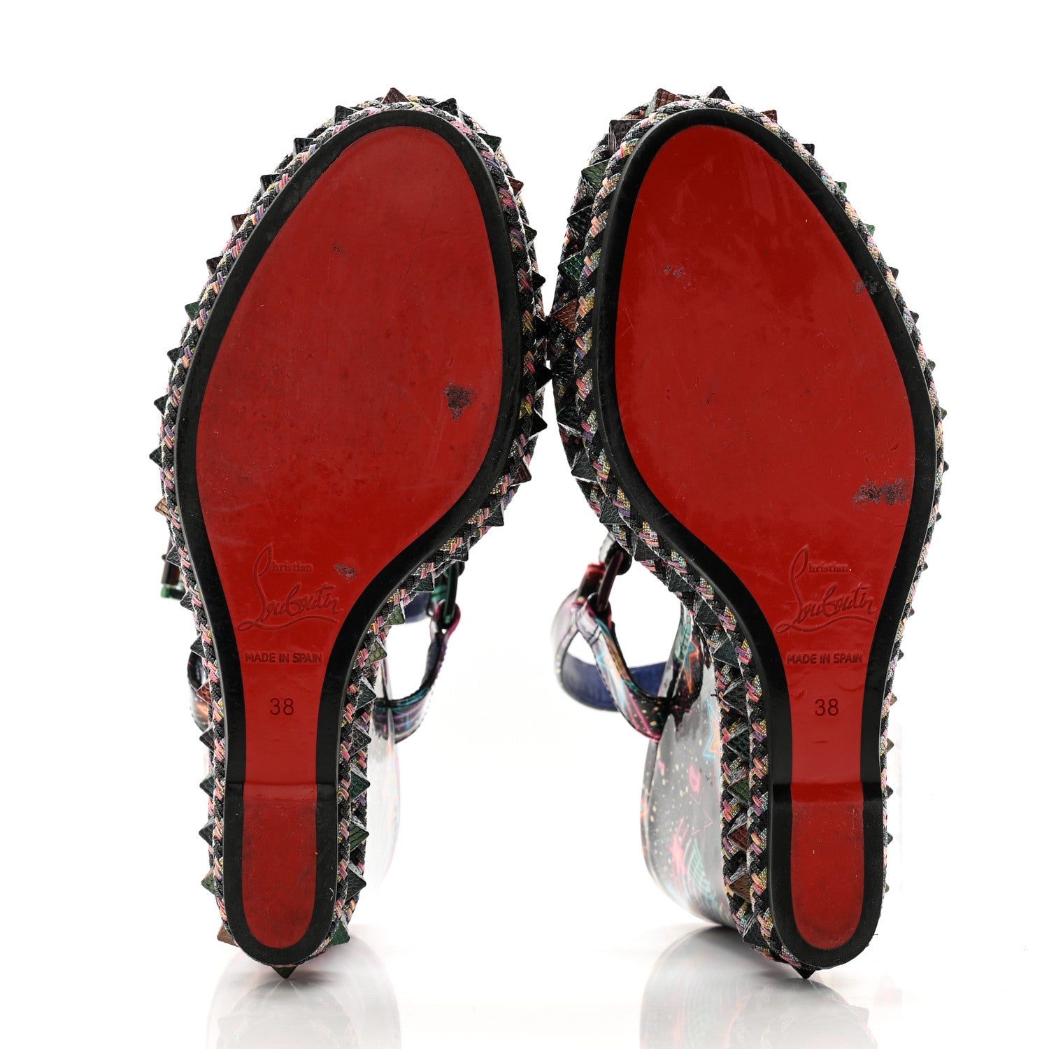 Christian Louboutin Patent Calfskin Lin By The Night Pyraclou 110 Wedge Sandals 38 Black Multicolor 5 of 9