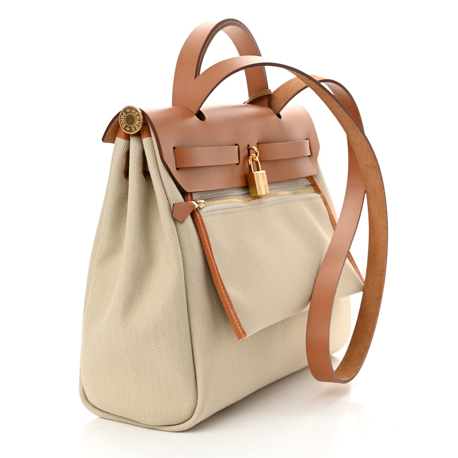Hermes Military Toile Vache Hunter Herbag Zip Retourne 31 PM Beton Naturel 4 of 13