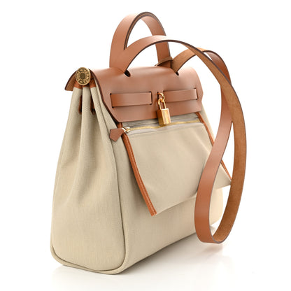Hermes Military Toile Vache Hunter Herbag Zip Retourne 31 PM Beton Naturel 4 of 13