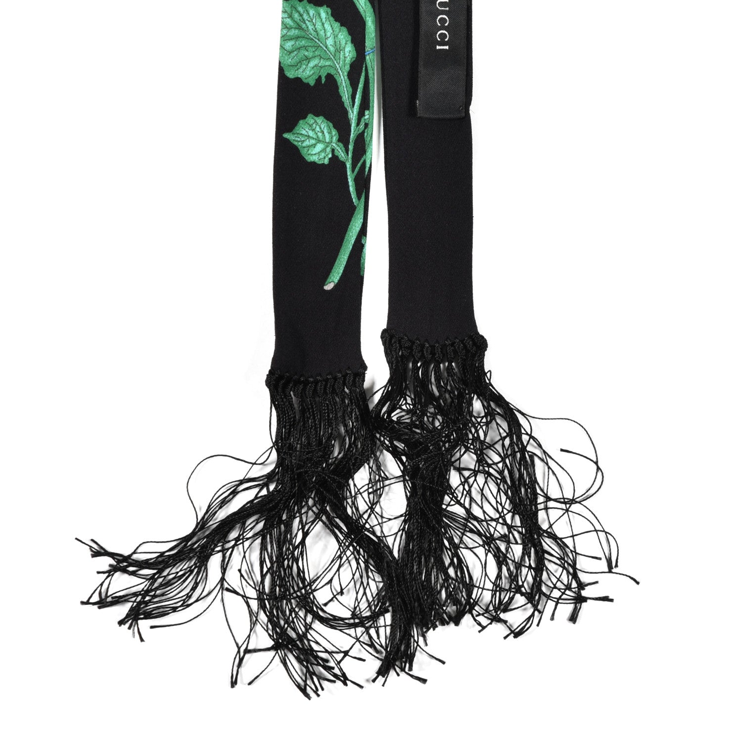 Gucci Silk Twill Flora Fringe Neck Bow Black 3 of 4
