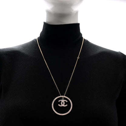 Chanel Crystal CC Long Pendant Necklace Gold Pink 2 of 3