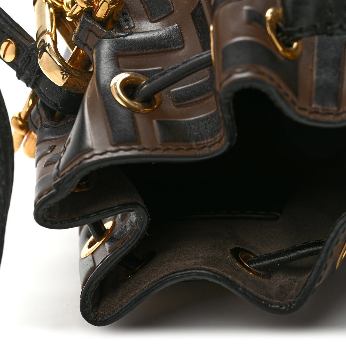 Vitello Liberty F is Fendi Bi-Color FF 1974 Embossed Mini Mon Tresor Bucket Bag Maya Black