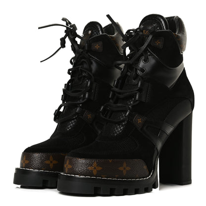 Louis Vuitton Suede Calfskin Monogram Star Trail Ankle Boots 40 Black 3 of 9
