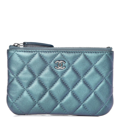 Chanel Iridescent Lambskin Quilted Small Cosmetic Case Turquoise 1 of 8