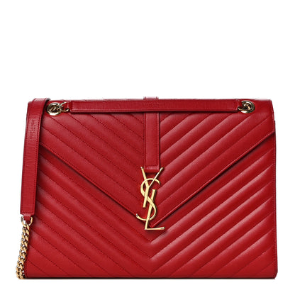 Saint Laurent Grain De Poudre Matelasse Chevron Large Monogram Satchel Lipstick Red 1 of 14