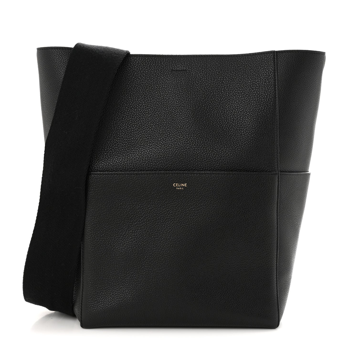 Soft Grained Calfskin Sangle Bucket Bag Black