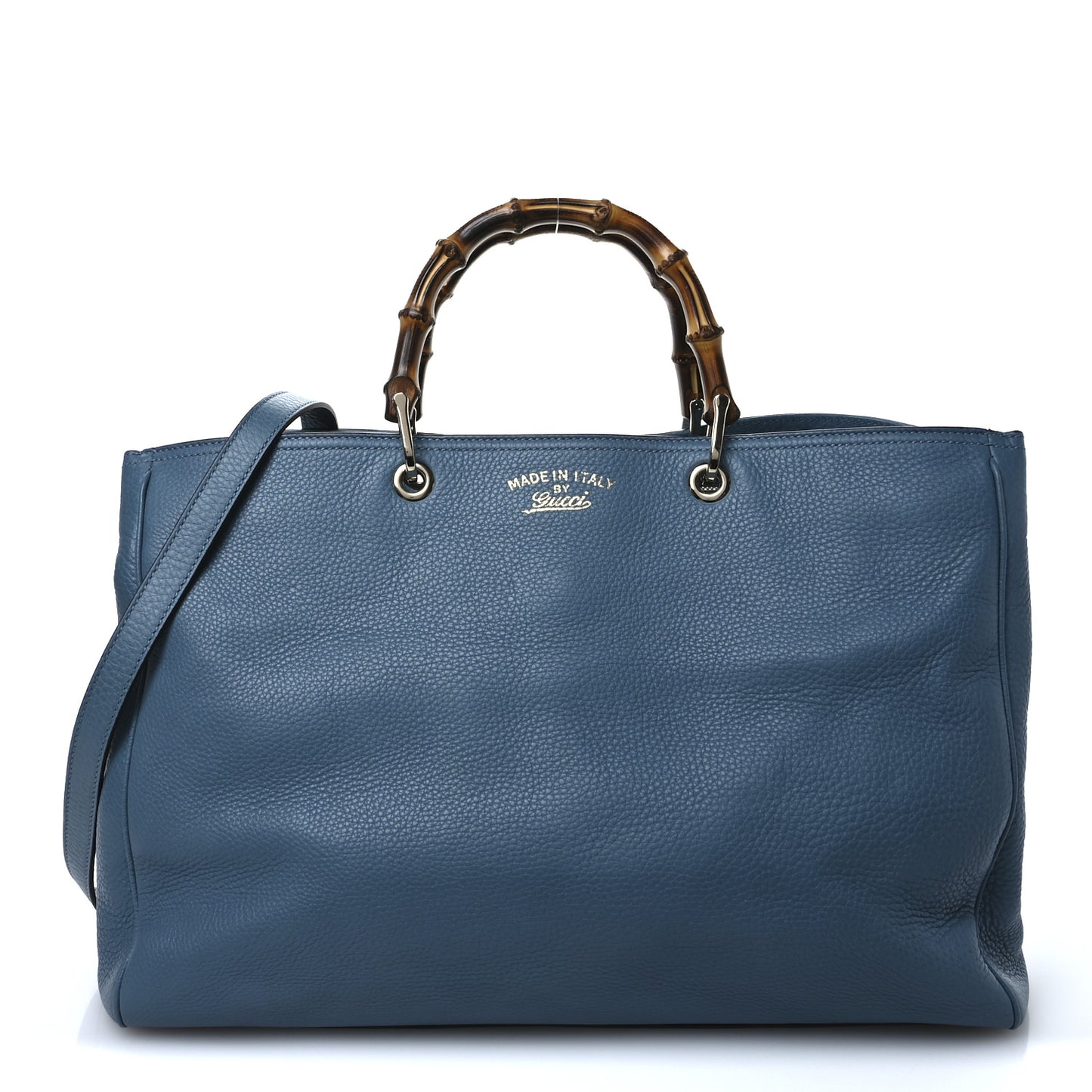 Pebbled Calfskin Large Bamboo Shopper Tote Light Blue