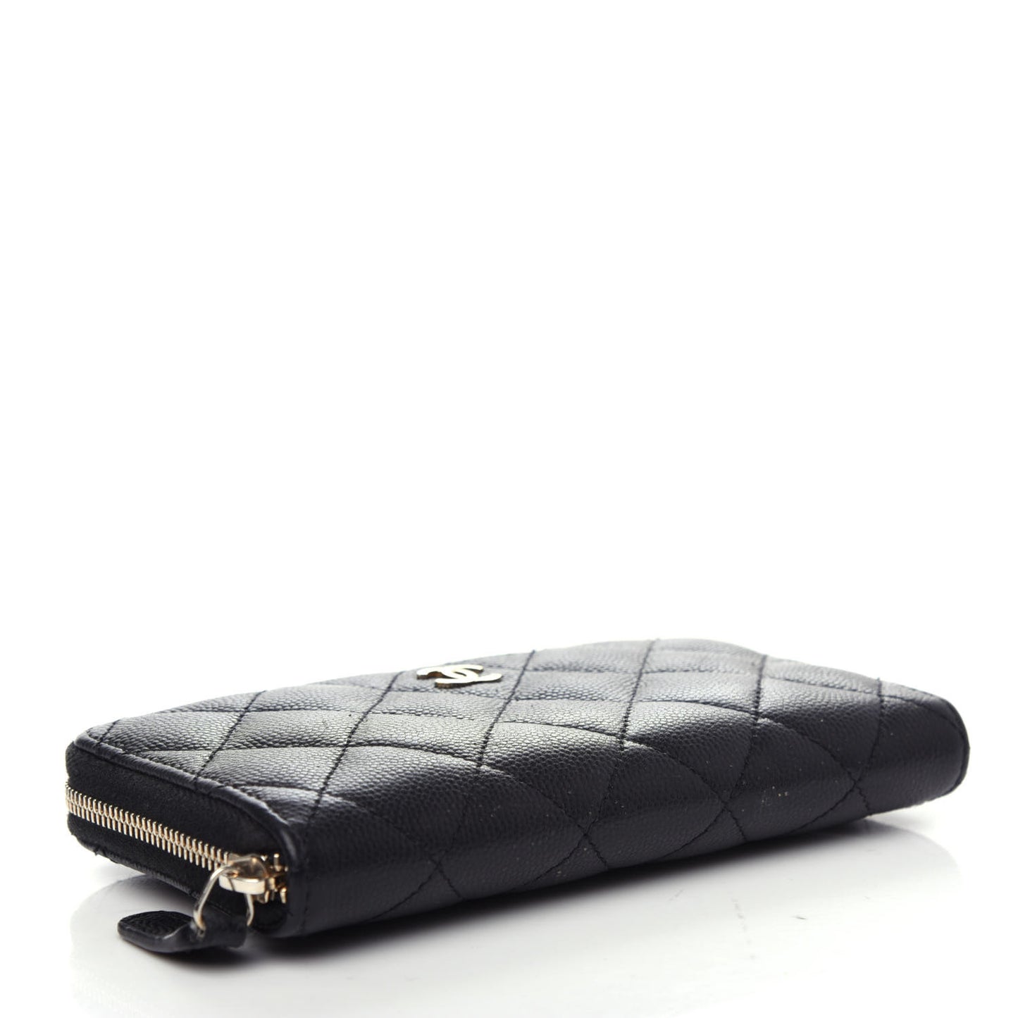 Caviar Quilted Medium Zip Around Wallet Black