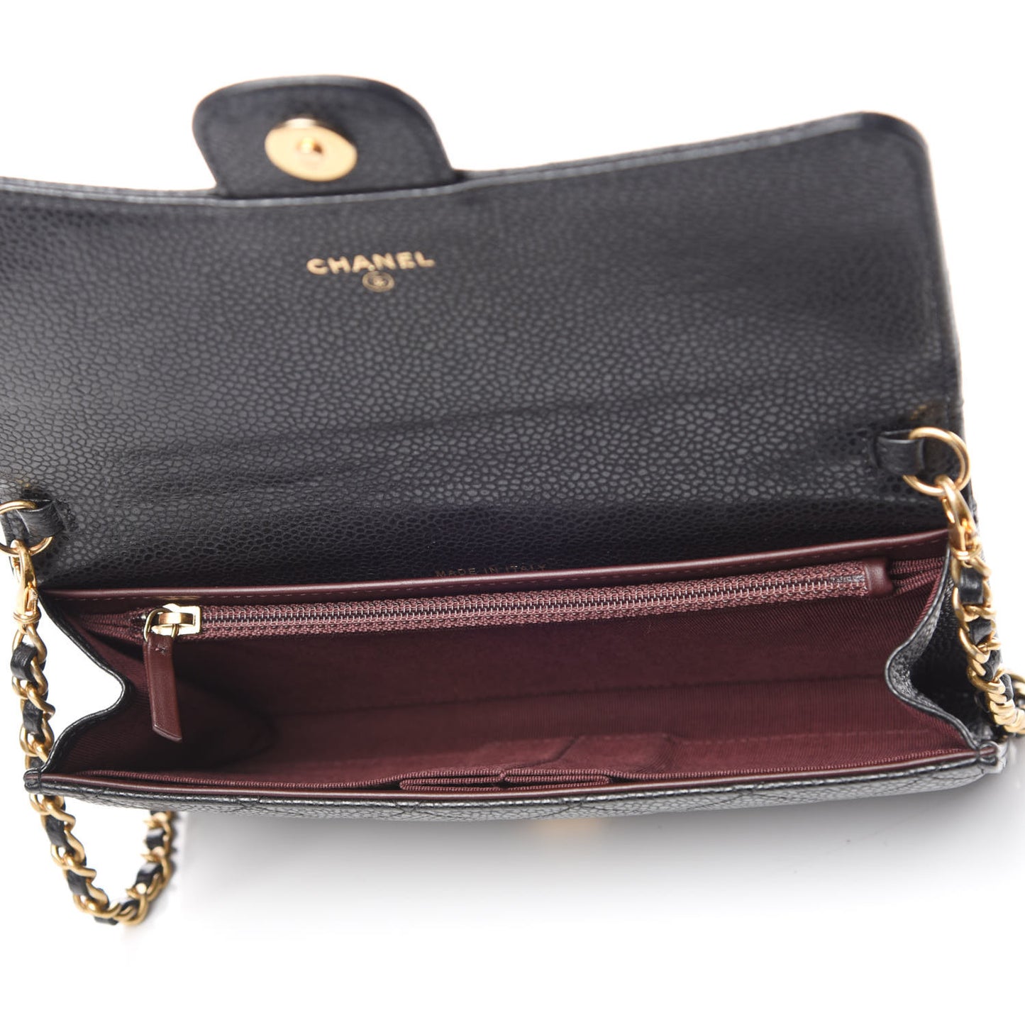 Caviar Quilted Wallet on Removable Chain Black