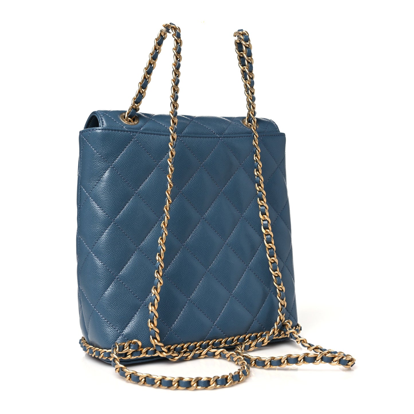 Caviar Quilted Camellia Chain Around Backpack Blue