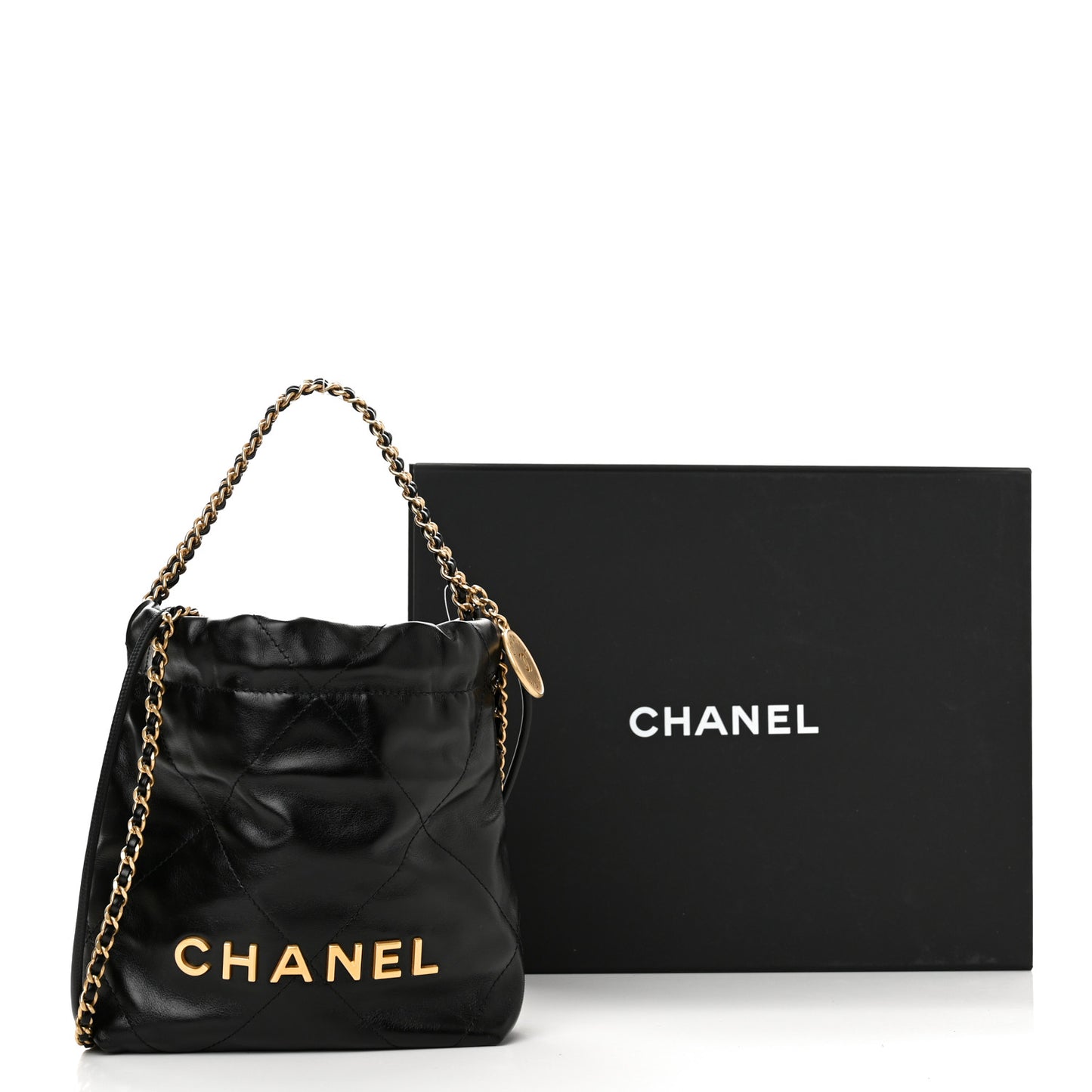 Shiny Calfskin Quilted Mini Chanel 22 Black