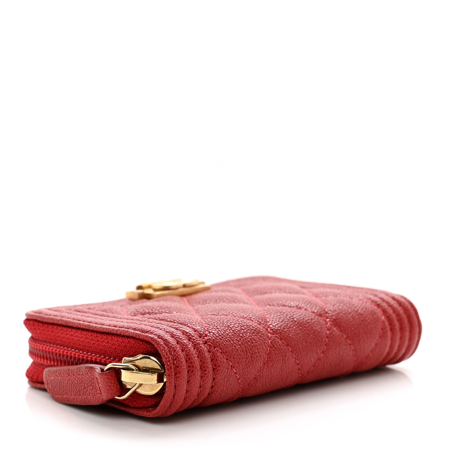 Caviar Quilted Boy Zip Around Coin Purse Wallet Red